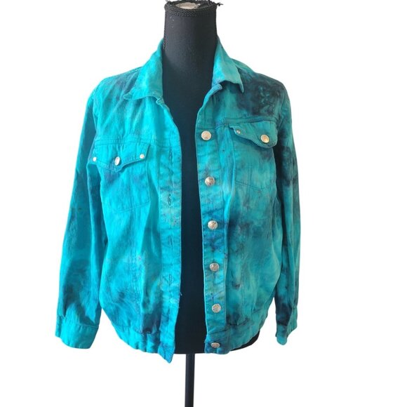 National Jackets & Blazers - National Vintage Teal Tie Dye Hallowen Grundge Gothic Jean Jacket Size M